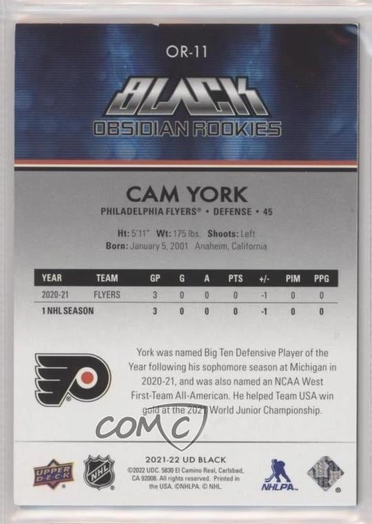 2021-22 SPx UD Black Obsidian Rookies /349 Cam York #OR-11 RC - Image 2 of 2