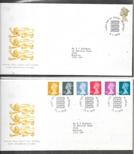 GB QEII FDC x 2. New Definitive Stamps  Hand Cancel (938)