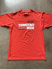 Vintage 80’s 1980’s Tsing Tao Beer red 50/50 t-shirt made in USA single stitch