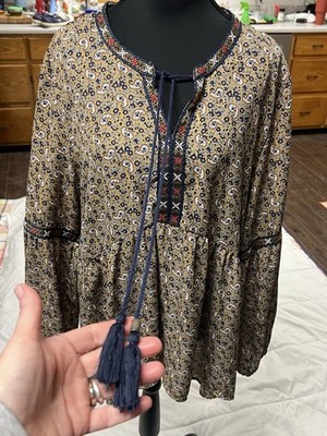 Women s Alchemy Thread Top Blouse Hippie Boho Medium Peasant Paisley