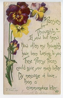 Vintage 1911 Postcard: L. F. Pease #258 Buffalo Pansies for Thoughts Love Letter