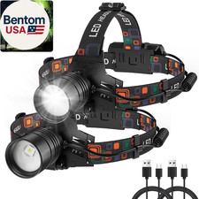 Rechargeable Headlamp 2Pack, 99000 Lumens Super Bright LED Head Lamp with 3 Mode