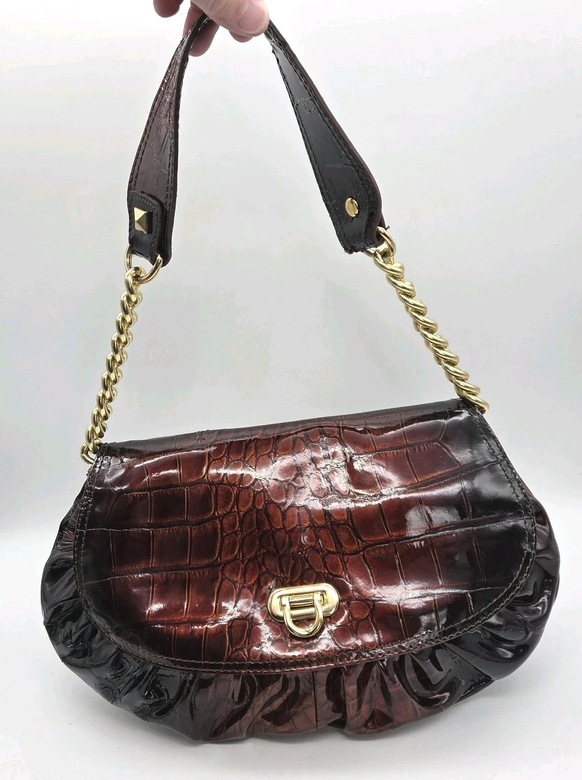 KATE SPADE Borsa Kate Landry tracolla in pelle rivestita di coccodrillo rame oro catena