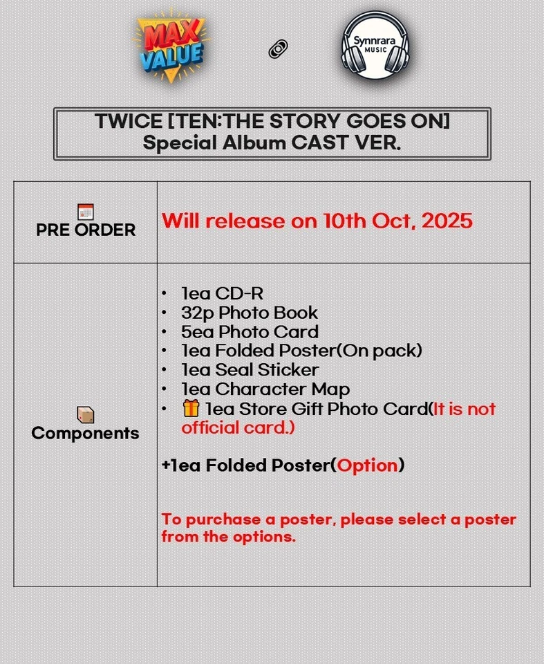 TWICE [TEN:THE STORY GOES ON] Special Album CAST Ver/CD+POSTER+Buch+5 Karte+GIFT - Image 2 of 4