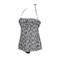 Arena Damen Badeanzug Printed Bandeau Tankini, Schwarz/Weiß, DE36 UK/USA32