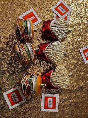 Hamburger And French Fries Christmas Ornaments Fast Food Plastic Lot Of 6