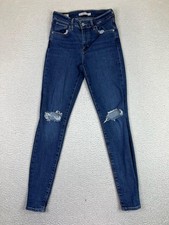 Levis Premium 721 High Rise Skinny Jeans Womens 26x29 Blue Distressed Denim