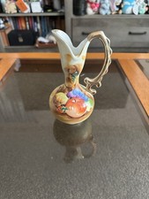 Vtg Enesco E2350 Miniature Pitcher Vase Hand-Painted Fruit Porcelain Gold Handle