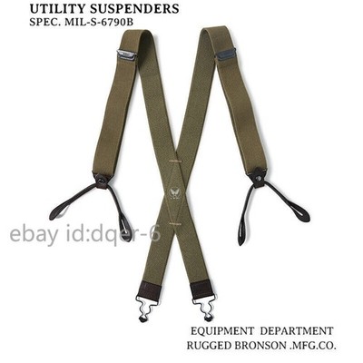 Bronson USAF X-Back Genuine Leather Suspenders Adjustable Elastic Straps Braces