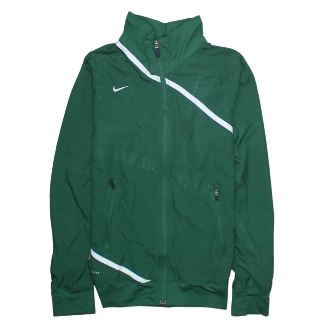 Nike Womens Windbreaker Jacket Green Lightweight Stripe Full Zip Embroidered L