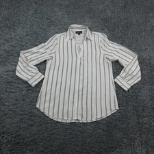Fortune + Ivy Shirt Womens Medium White Striped Button Front Blouse Top
