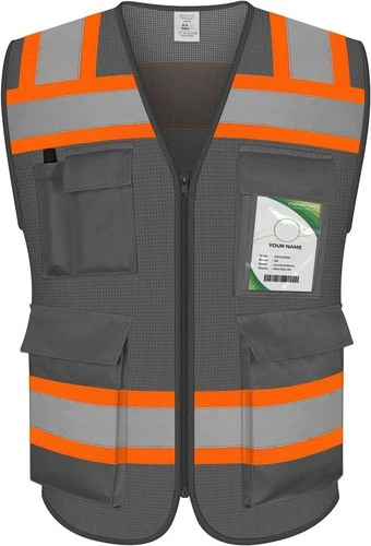 High Visibility Vest 5 Pockets Mesh Zipped Safety Vest DW-Grey 2XL - product listing photo