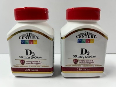New 21st Century Vitamin D3 50mcg 2000 IU Bone & Immune Health 250 ct exp: 8/27