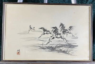Xu Beihong ,  ORIGINAL   , "galopierende Wildpferde" - Bild 1 von 4