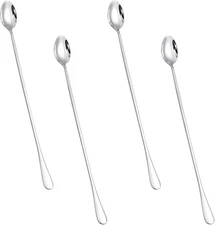 4 Pcs Long Handle Mixing Spoons 12 Inch Stainless Steel Coffee Silver 