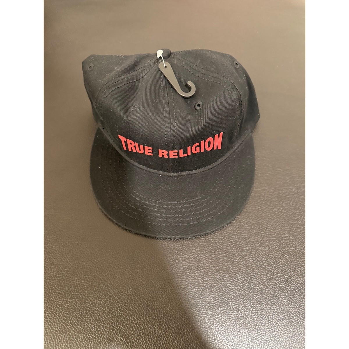 NEW True Religion Canvas Rubber Logo Patch Cap Hat Men's Black Red