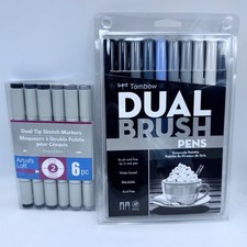 Tombow Dual Brush Pens Grayscale 10pc  Artist's Loft Sketch Markers Bundle New