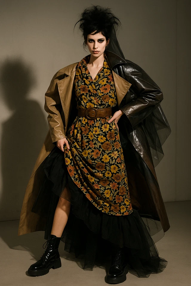 Original 30er Vintage Kleid Schurwoll Krepp schwarz altrosa gelb 42 44 Rarität - Bild 2 von 4