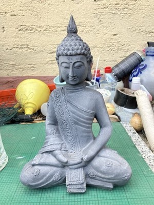 Buddha Figur, Statue, Skulptur, SteinOptik 25-30cm, Kunststoff, Budda