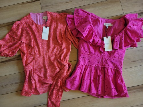 2 NWT Ted Baker Women's Broderie Devonaa Peplum Top Pink Ruffle 0 NWT $195 Lot