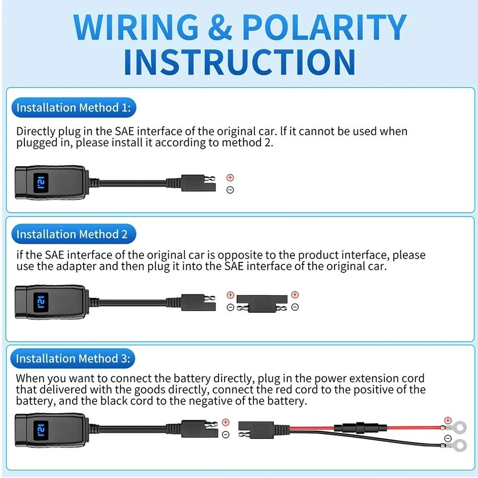 QC3.0+PD Motorcycle Dual USB Phone GPS Fast Charger Adapter Voltmeter Waterproof - Image 4 of 4