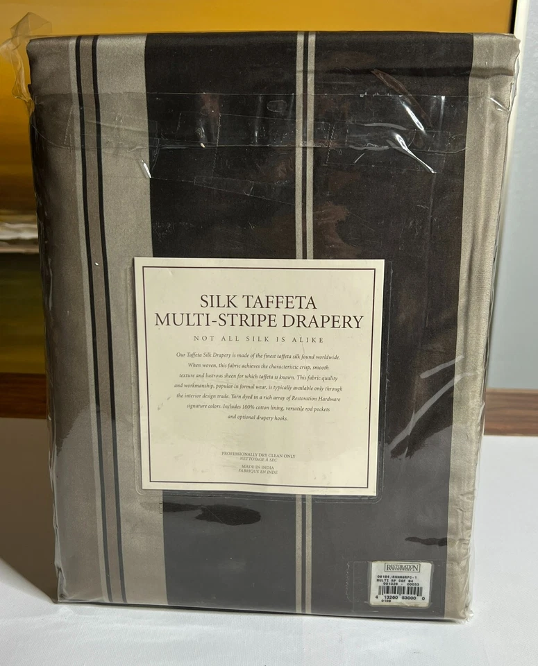 Restoration Hardware Silk Taffeta Multistripe Drapery RP 50"W x 84"L Coffee $219 - Image 4 of 4