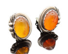 Edge Amber Clip Back Earrings Eg12370 925 Silver Vintage Beaded & Ribbed