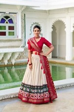 Indian Style Tussar Silk Lehenga Choli With Dupatta For Wedding And Party