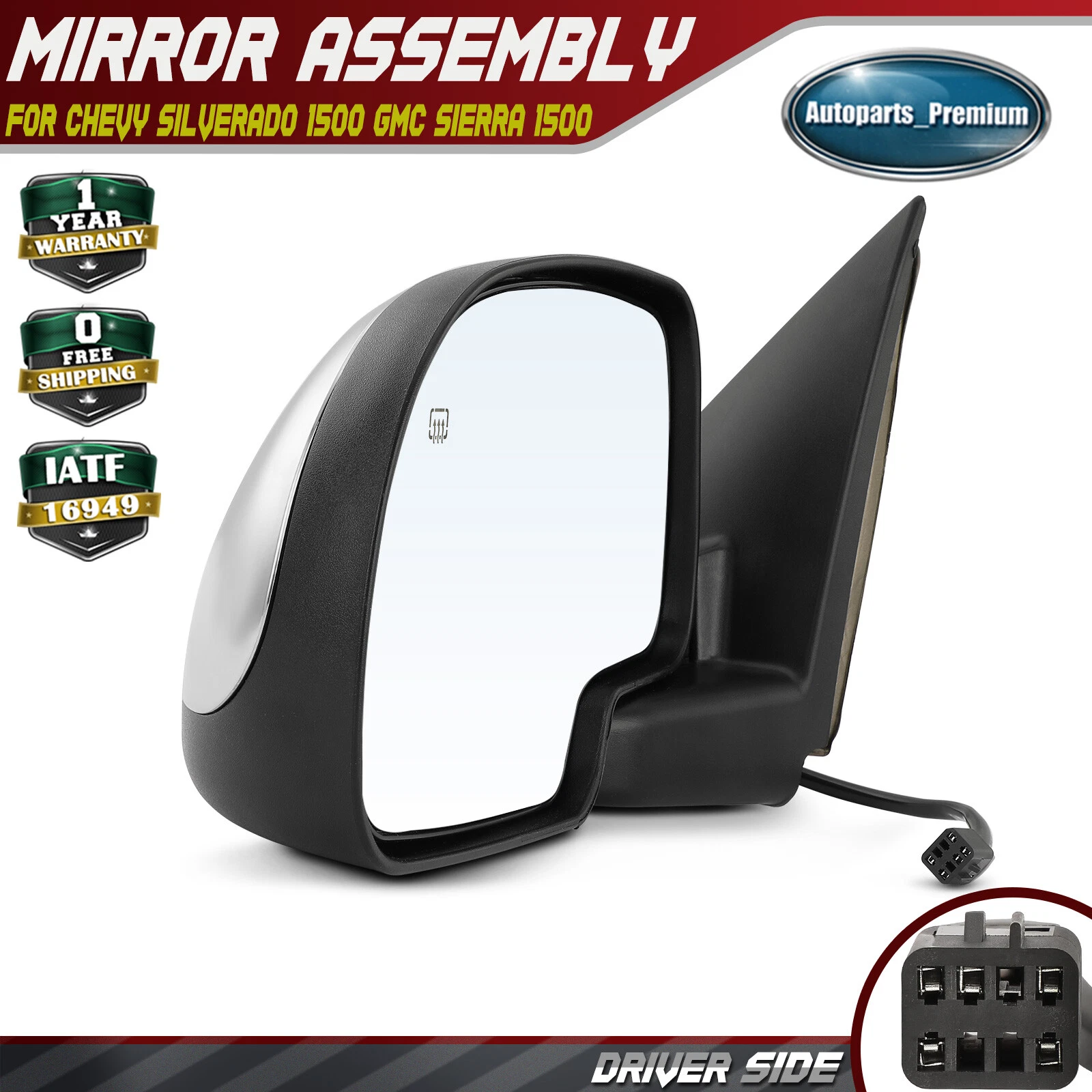 Driver Power Mirror w/ Manual Fold & Heated for Chevy Silverado 1500 2500 GMC