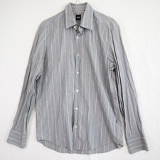 Hugo Boss Shirt Mens Medium Business Casual Button Up Gray Striped Long Sleeve
