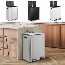 16 Gallon Dual Trash Can Stainless Steel Step Garbage Can w/Built-in Filter Box