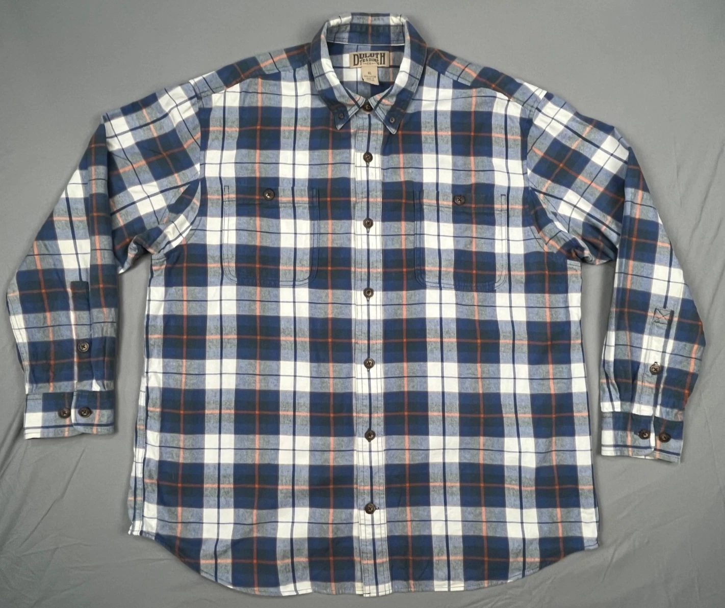 Duluth Trading Flannel Shirt Men's XL Blue Tartan Plaid Cotton Long Sleeve