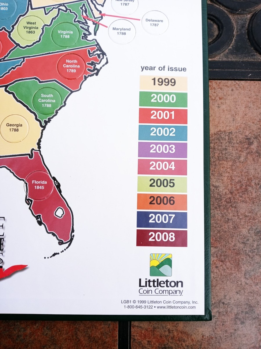 Littleton 50 State Quarter Display Map - US Quarter Collection Folder 16x26 Inches