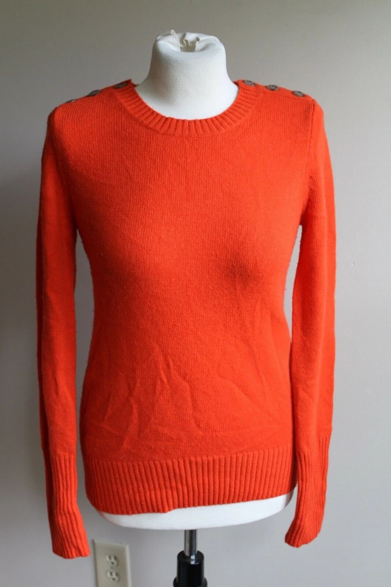 J Crew XS Orange Dream Wool Nylon Cashmere Button Shoulder Knit