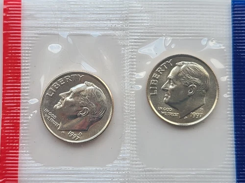 1997 P & D ROOSEVELT DIMES IN US MINT CELLO – BU UNCIRCULATED COIN SET LOT