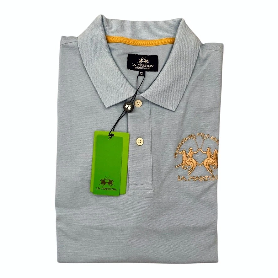La Martina Polo Shirt Short Sleeve Mens Man Polo S/S Piquet Light Blue Regular Fit NEW
