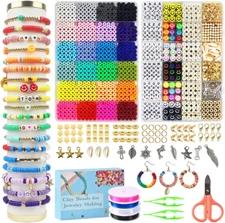 7200 Clay Beads Bracelet Making Kit,24 Colors Spacer Flat Beads for Jewelry Gift