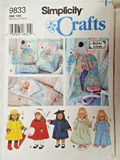 Simplicity 9833 18" DOLL CLOTHES ACCESSORIES sew pattern 6 of 36 cut 1996