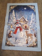SOLD Snowman quilt handmade with deer, animals, cardinals, birds snow in trees