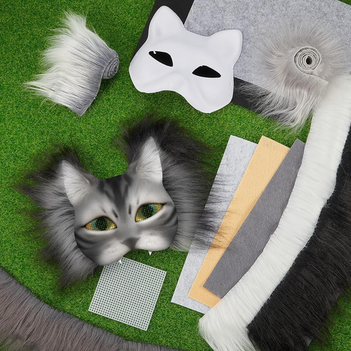 DIY Therian Mask Kit Blank Cat Mask with Felt Fabric Sheet Plush Faux Fur Eye Me - Picture 5 of 12