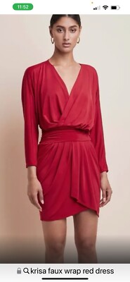 1619. NEW! Krisa Revolve Red Faux Wrap V-Neck Long Sleeve Dress Size Small.  NWT | eBay