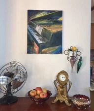 Piano Painting Abstract Impressionist Music Signed Dated Fantasy Song Folk Art