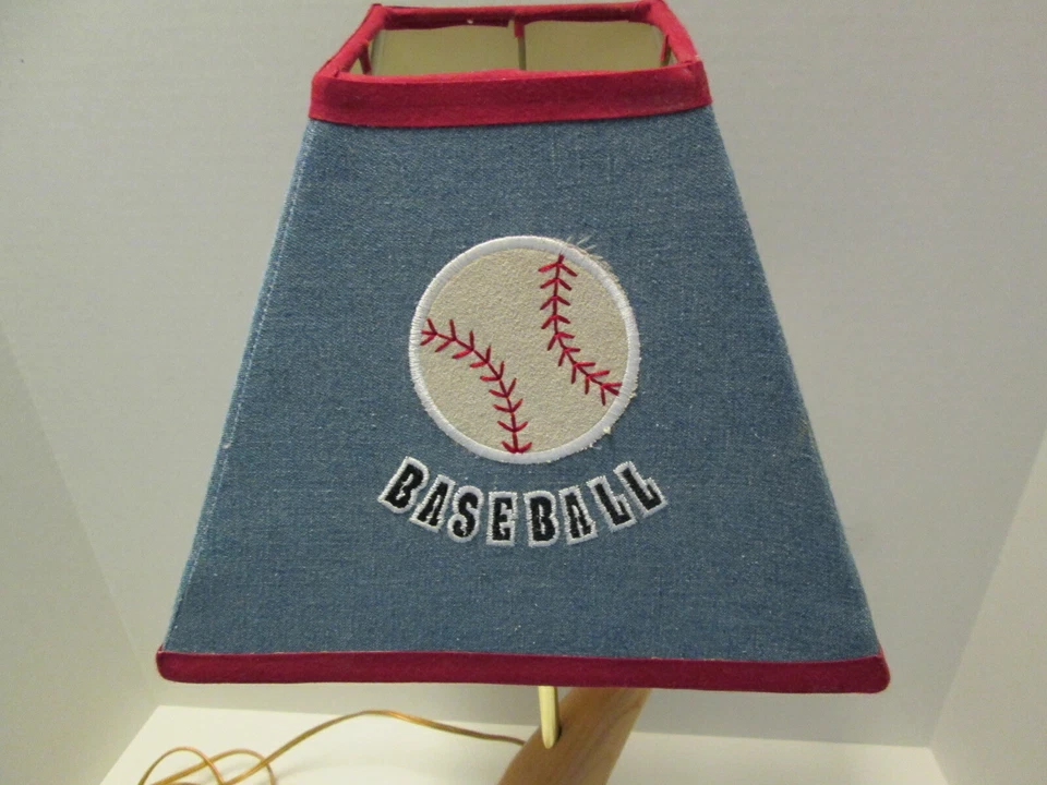 Baseball Table Lamp, Wood Base, Glove and Bat, Denim Blue Shade - Image 2 of 4