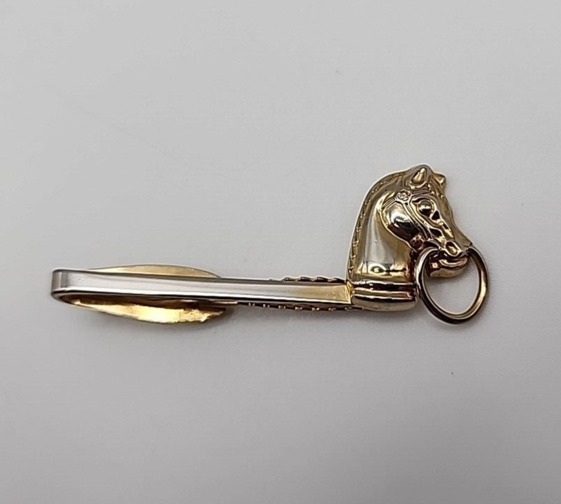 Vintage Men's Hickok Gold Tone Horse Head Door Knocker Tie Clip