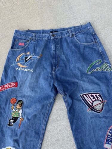 UNK 90s Y2K Jeans Retro NBA Team Patches Lakers Nets Celtics 76ers Knicks  36