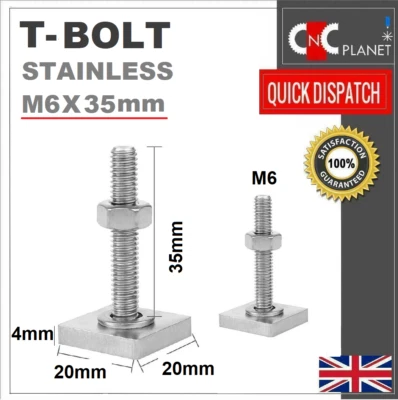 T Slot M6 x 35mm T Bolt Square head Mitre T Slot Track Thin head Stainless Screw