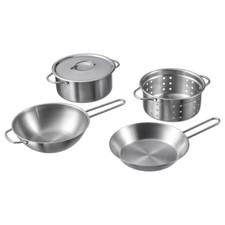 New IKEA DUKTIG Stainless Steel Pan 5-piece toy Kitchen cookware set 001.301.67