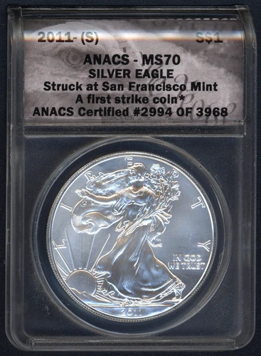 2011-S ANACS MS-70 1 Oz SILVER American Eagle ~ First Strike ~ 1c START