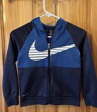 Nike Dri-FIT Boys Colorblock Full Zip Thermal Hoodie Navy Blue 7/L 6-7 Years