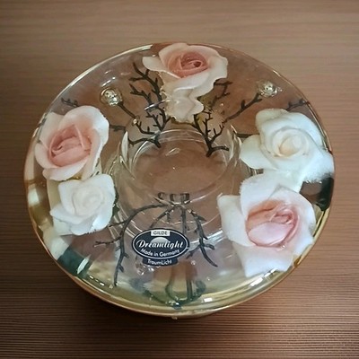 Gilde Dreamlight Glass Tealight Candle Holder Roses Floral Germany 5''